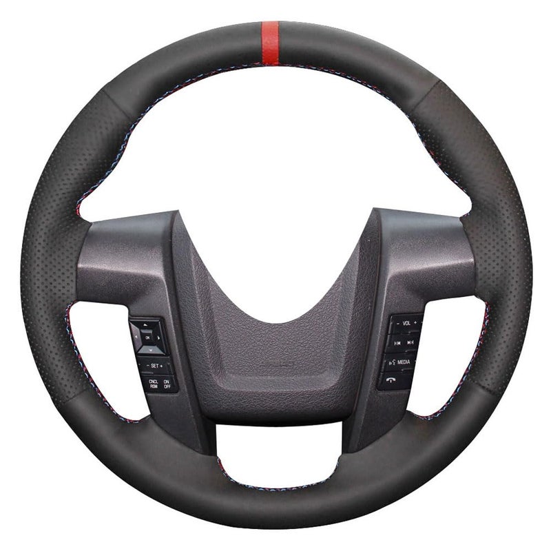 Eiseng DIY Stitch Customized Steering Wheel Covers for Ford F-150 F150 SVT Raptor 2010 2011 2012 2013 2014 Interior Accessories Sew Black Microfiber Leather (Red and Blue Thread) - Image 1